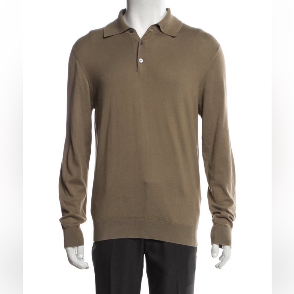 BATTISTONI 100% Silk Knit light-weight polo shirt IT 50 Taupe